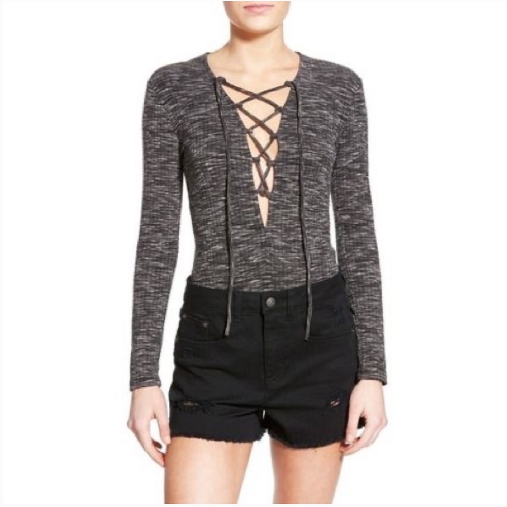 Super sexy lace up l/slv bodysuit